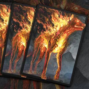 Buy x1 Digital Magic MTG MTGA Arena Code to redeem Igneous Cur Sleeve from the "Cat vs Dog" promotion. Also known as Dog Week 3 Sleeve.