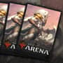 Buy x1 Digital Magic MTG MTGA Arena Code to redeem Ajani Japanese Alternate Art Planeswalker Sleeve from the "FNM at Home" promotion.
