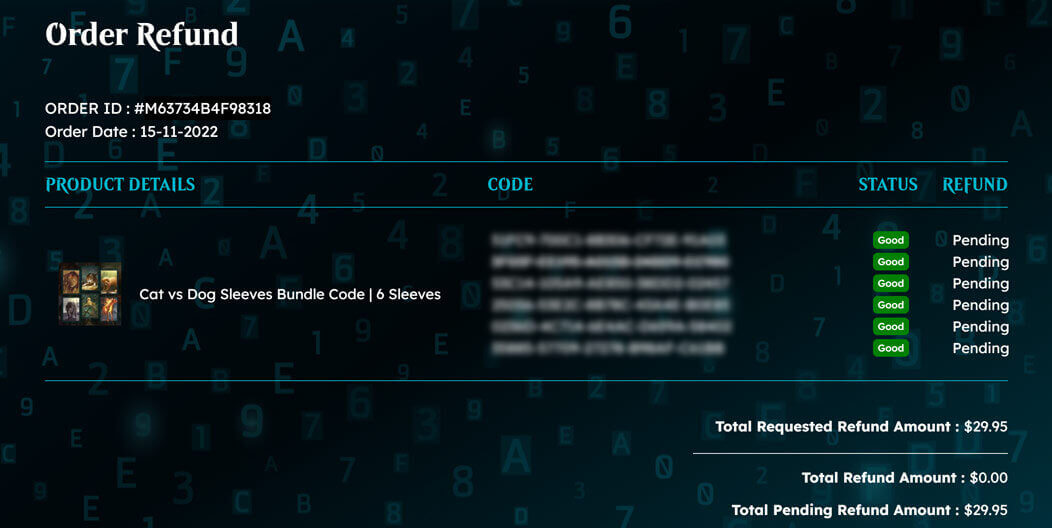 A detailed article about the automatic MTG Arena Code refund process. Return your unused MTGA Codes from the order detail page quickly and hassle-free.
