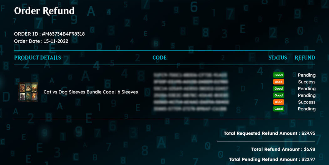 A detailed article about the automatic MTG Arena Code refund process. Return your unused MTGA Codes from the order detail page quickly and hassle-free.