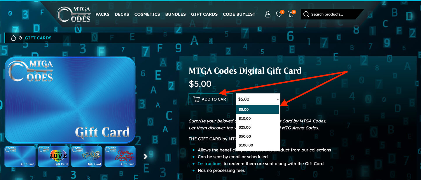 An article about the Digital Gift Cards from MTGA Codes. Send the gift cards to MTG Arena Players to celebrate Christmas, Holidays, Birthdays, and more!