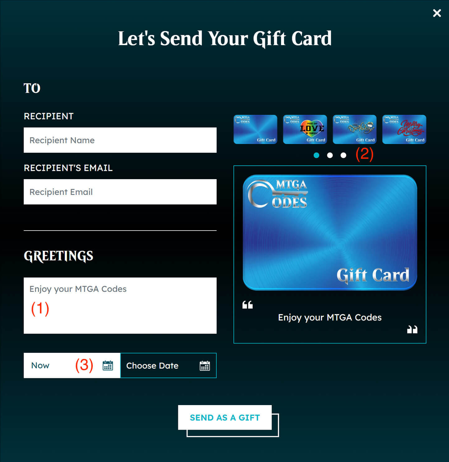 An article about the Digital Gift Cards from MTGA Codes. Send the gift cards to MTG Arena Players to celebrate Christmas, Holidays, Birthdays, and more!