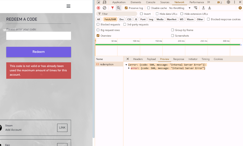 broken redemption API