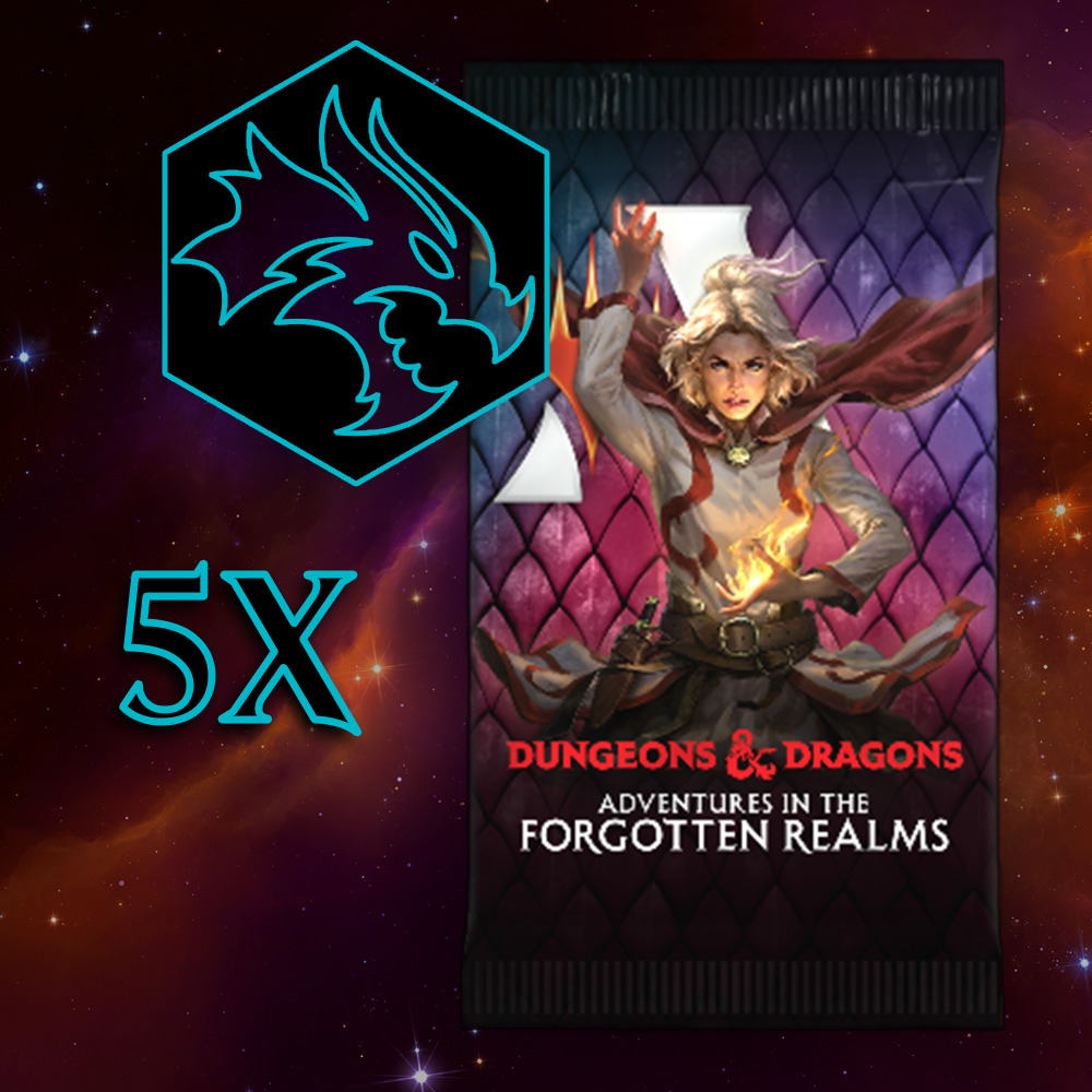 Buy x5 Digital Magic MTG Arena Codes to redeem 1 Adventures in Forgotten Realms Booster each. Limit to 5 promo pack MTGA codes per account.