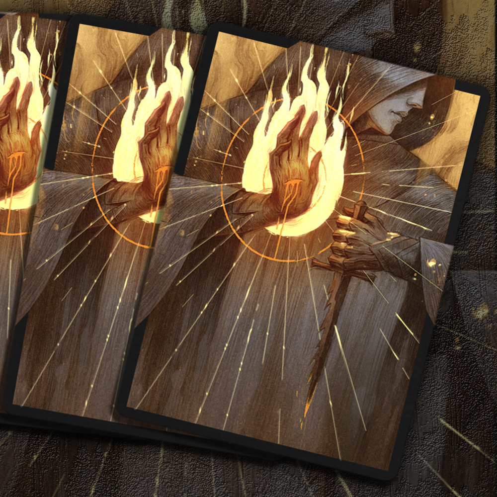 Buy x1 Digital Magic MTG MTGA Arena Code to redeem Showcase: Strixhaven Fire Covenant Sleeve from the Dr. Lair's Secretorium Superdrop Secret Lair.