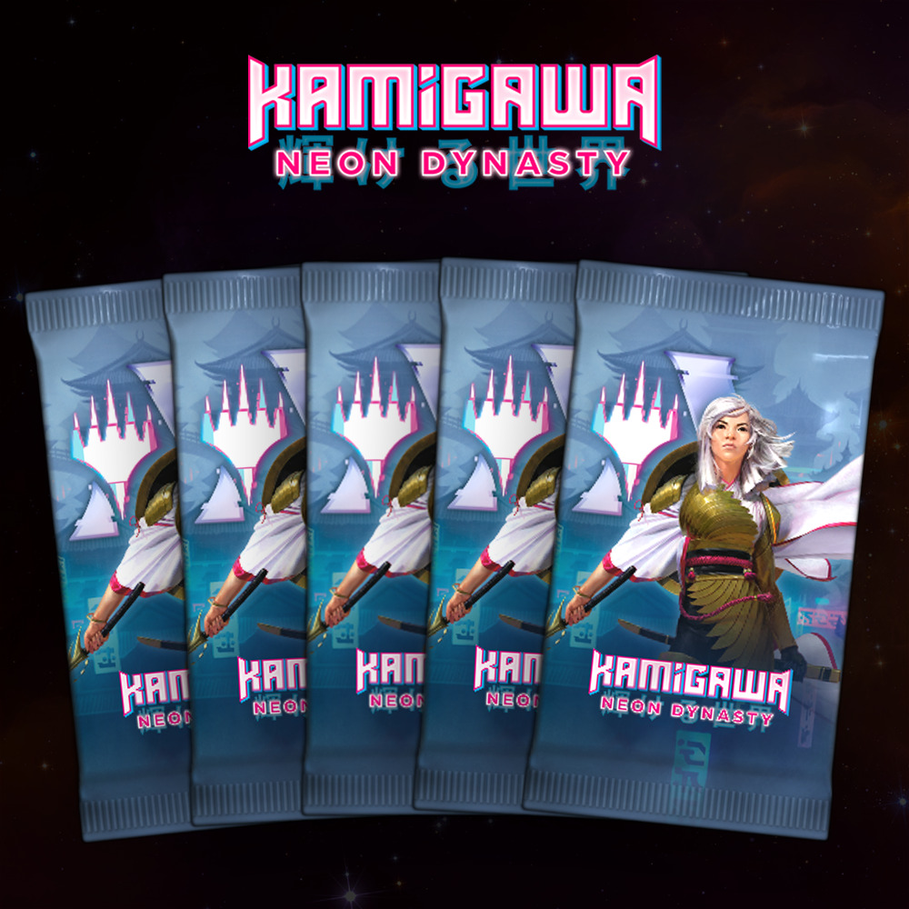 Buy x5 Digital Magic MTG Arena Codes to redeem 1 Kamigawa Neon Dynasty Booster each. Limit to 5 promo pack MTGA codes per account.