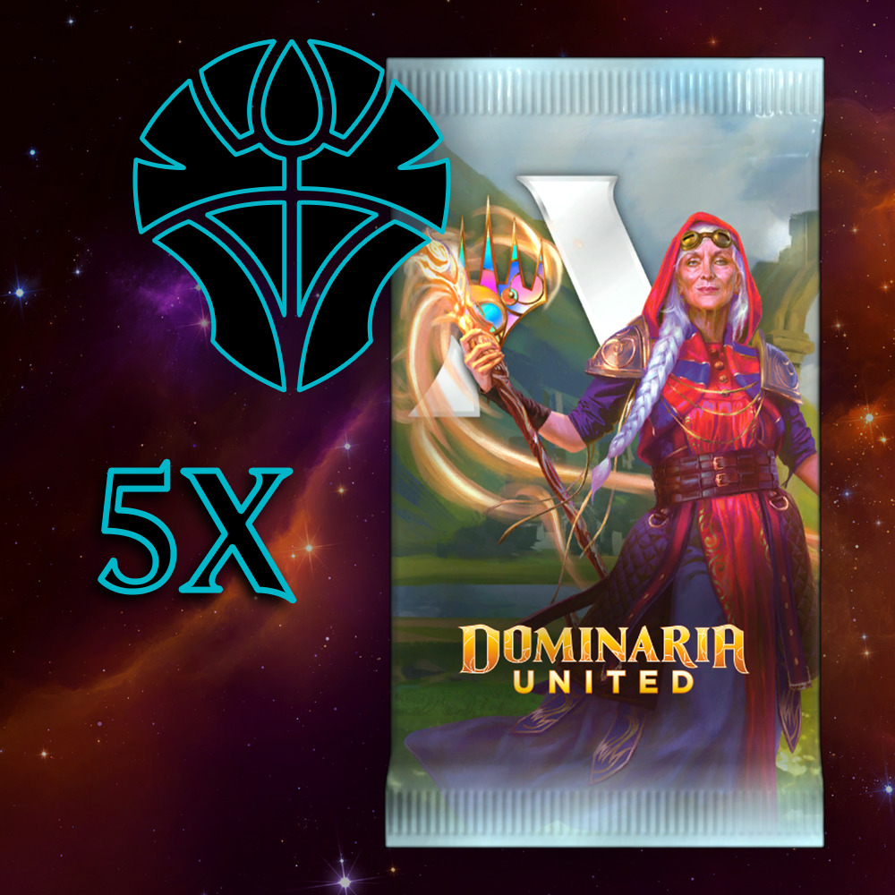 Buy x5 Digital Magic MTG Arena Codes to redeem 1 Dominaria United Booster each. Limit to 5 promo pack MTGA codes per account.