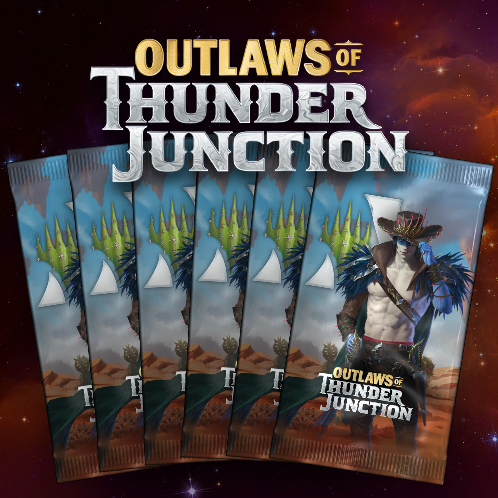 Buy x1 Digital Magic MTG Arena Code to redeem 6 Outlaws of Thunder Junction Booster Packs. Limit to 1 prerelease MTGA pack code per account.